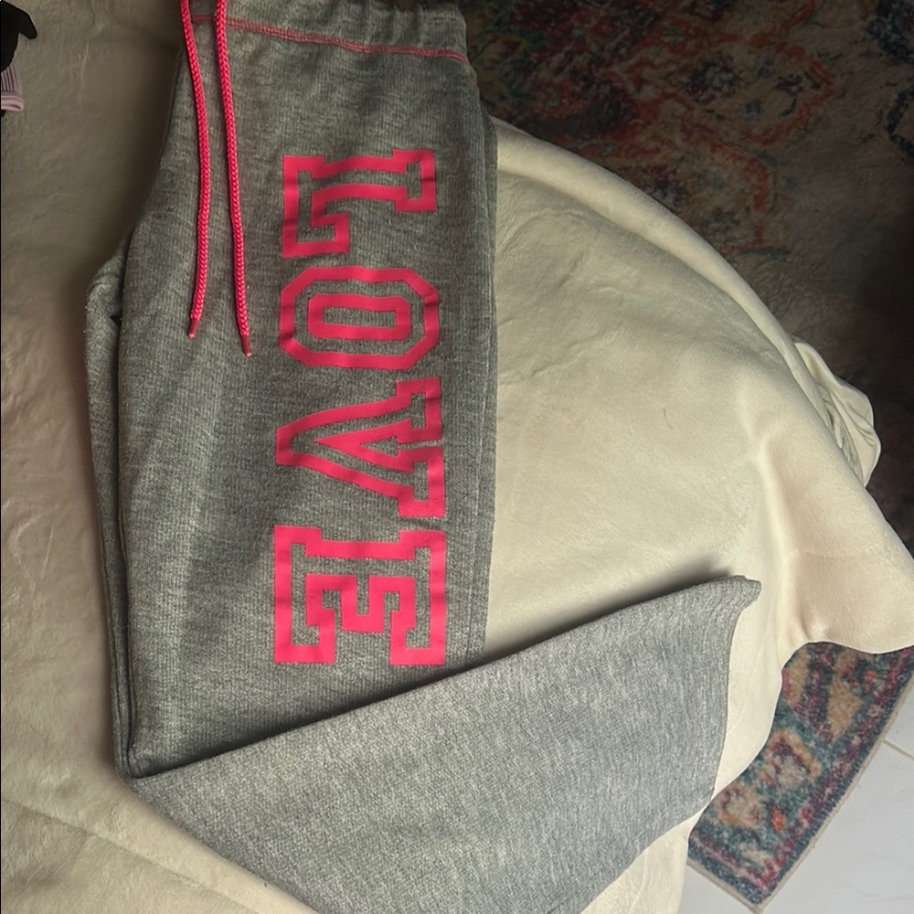 Bobbie Brooks Straight Leg Sweat Pants Gray & Hot PINK